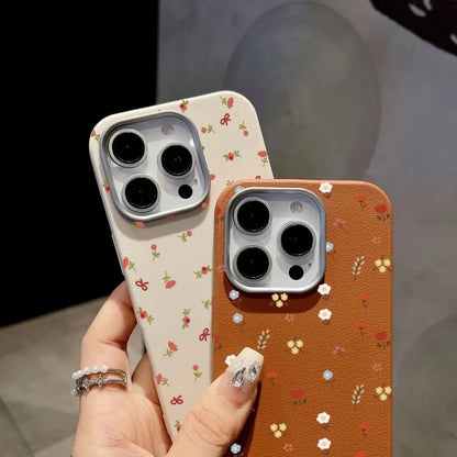 Retro Fashion Floral Leather Pattern Phone Case For iPhone 17 Air 16 15 14 13 12 11 Pro Max 16E 7 8 Plus XS SE2 Shockproof Cover