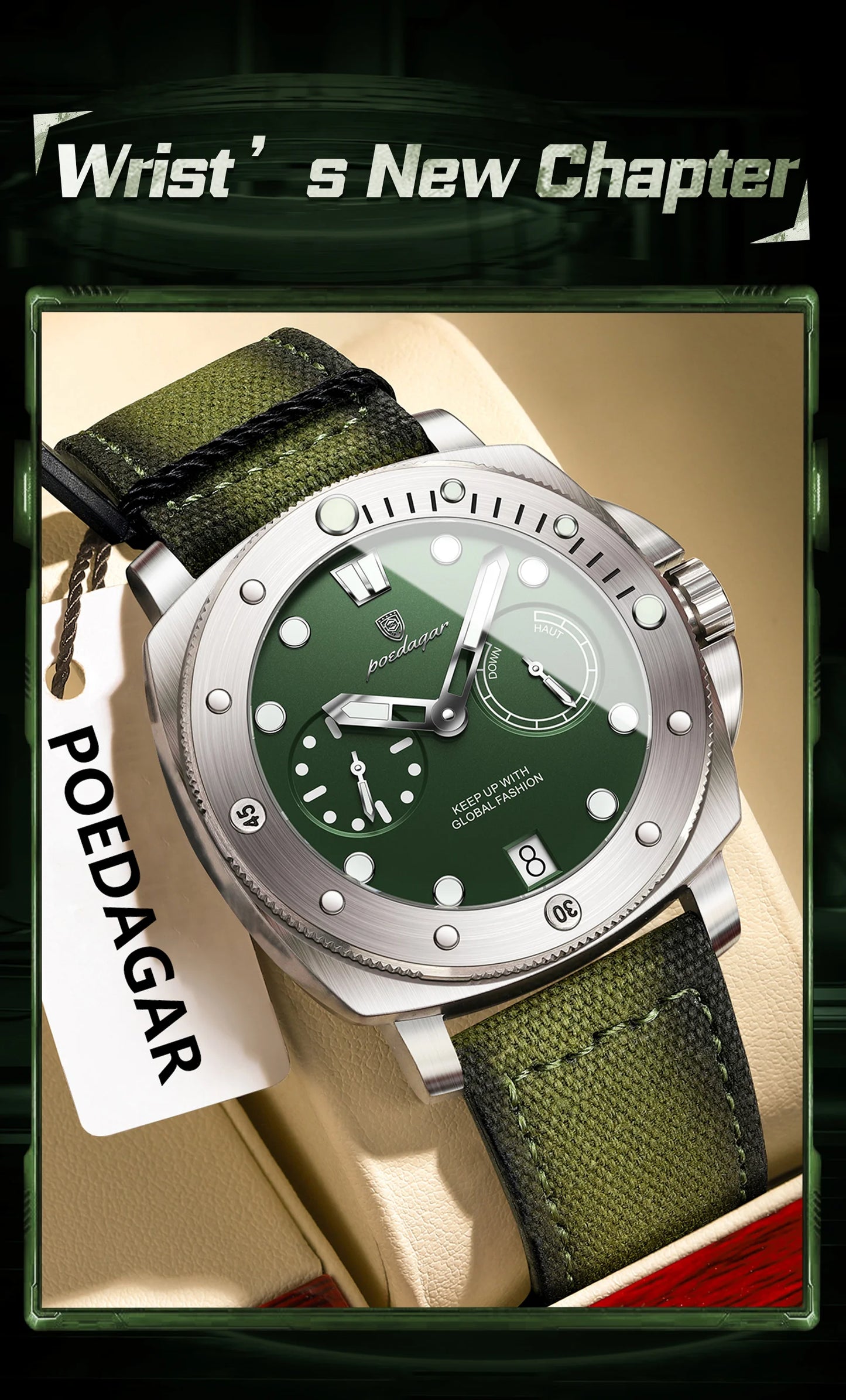 POEDAGAR High Quality Military Watch For Man Waterproof Luminous Date Fashion Men Clock Nylon Leather Quartz Men's Watches Reloj