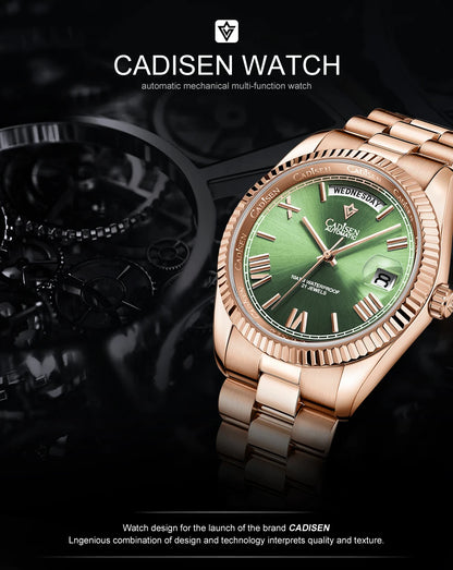 CADISEN New Week Calendar Type watch for men Sapphire mirror 10ATM Automatic Watch MIYOTA 8285 Business Mens All Steel Watches