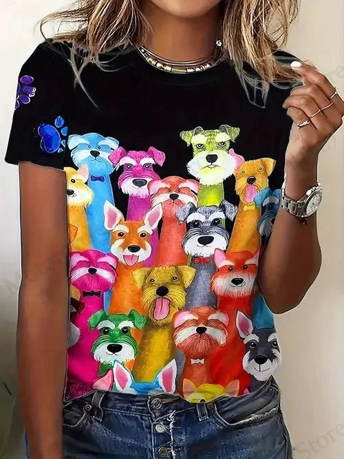 T shirt Women Fashion Casual O-Neck Oversized Short Sleeve T-shirt Funny Animal Tops Tee Women Clothes