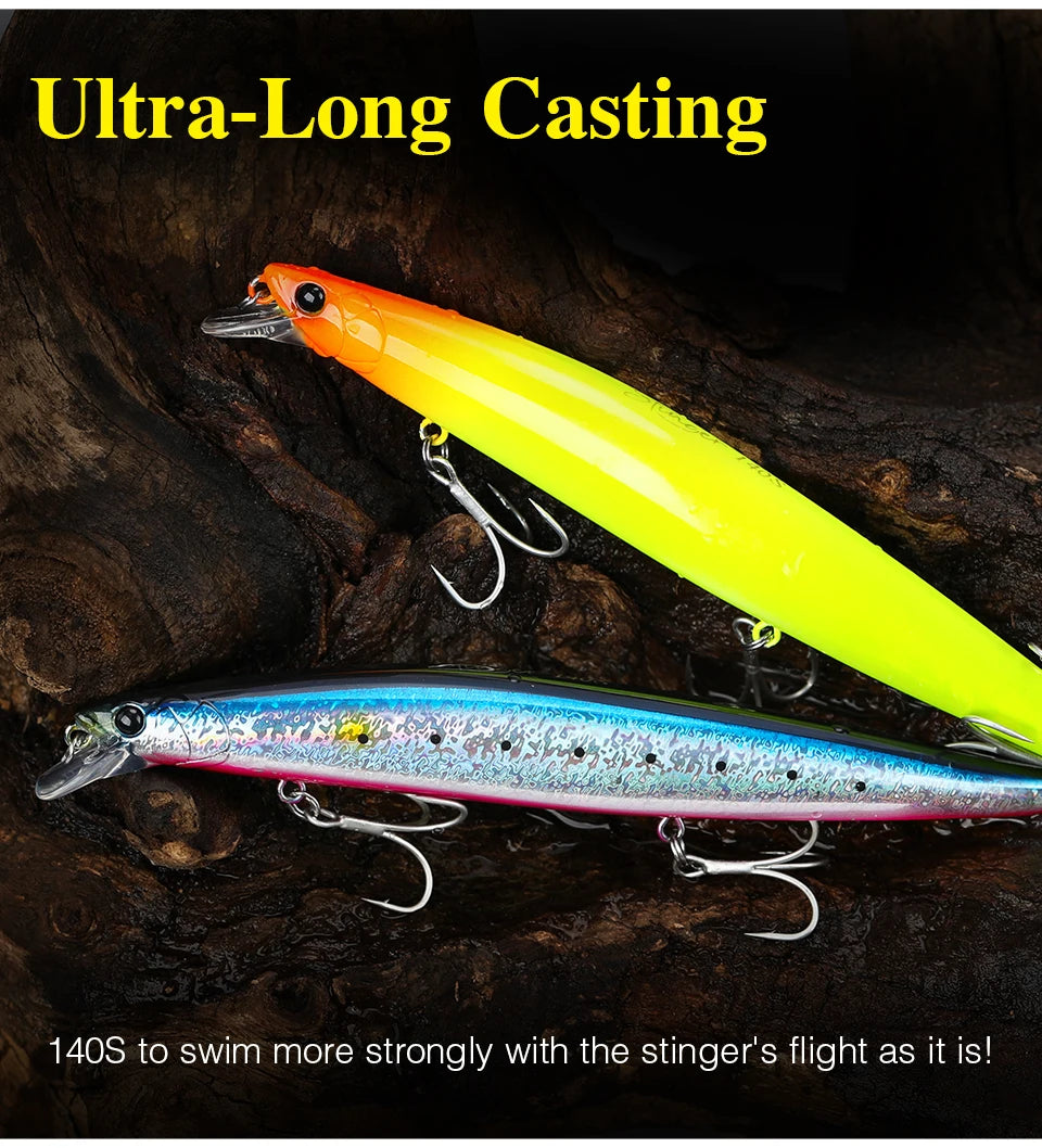 Minnow Sea Fishing Lure STINIGER 140mm 26g Piston Weight Ultra Long Casting Seabass Inshore Hard Baits