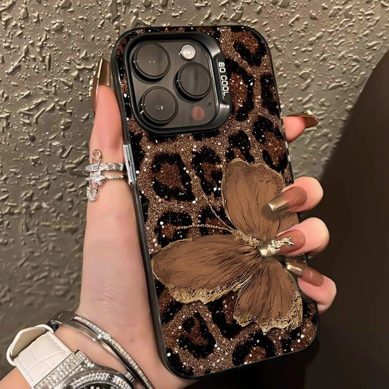 IPhone 17 Pro Max 16E 16 15 13 12 11 14 Case Brown Butterfly Leopard Printed Cover For iPhone 17 Air XS Max XR X XS 7 8 Plus