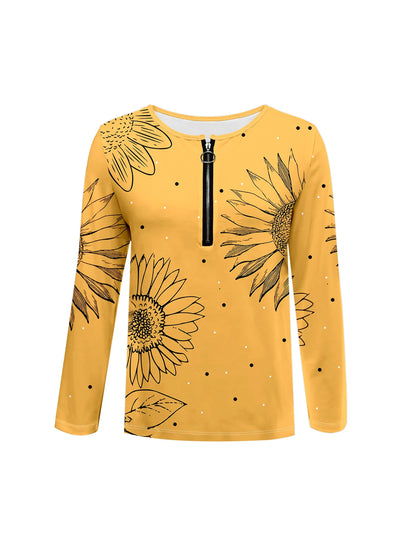 Summer new fashion 2025 women's casual long-sleeved printed T-shirt