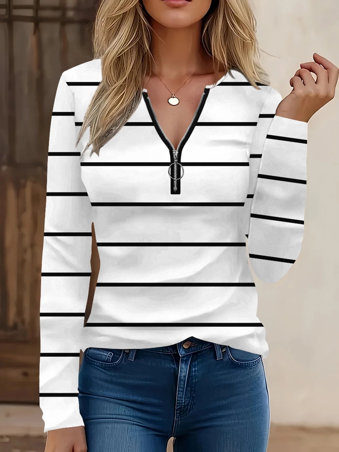 Summer new fashion 2025 women's casual long-sleeved printed T-shirt