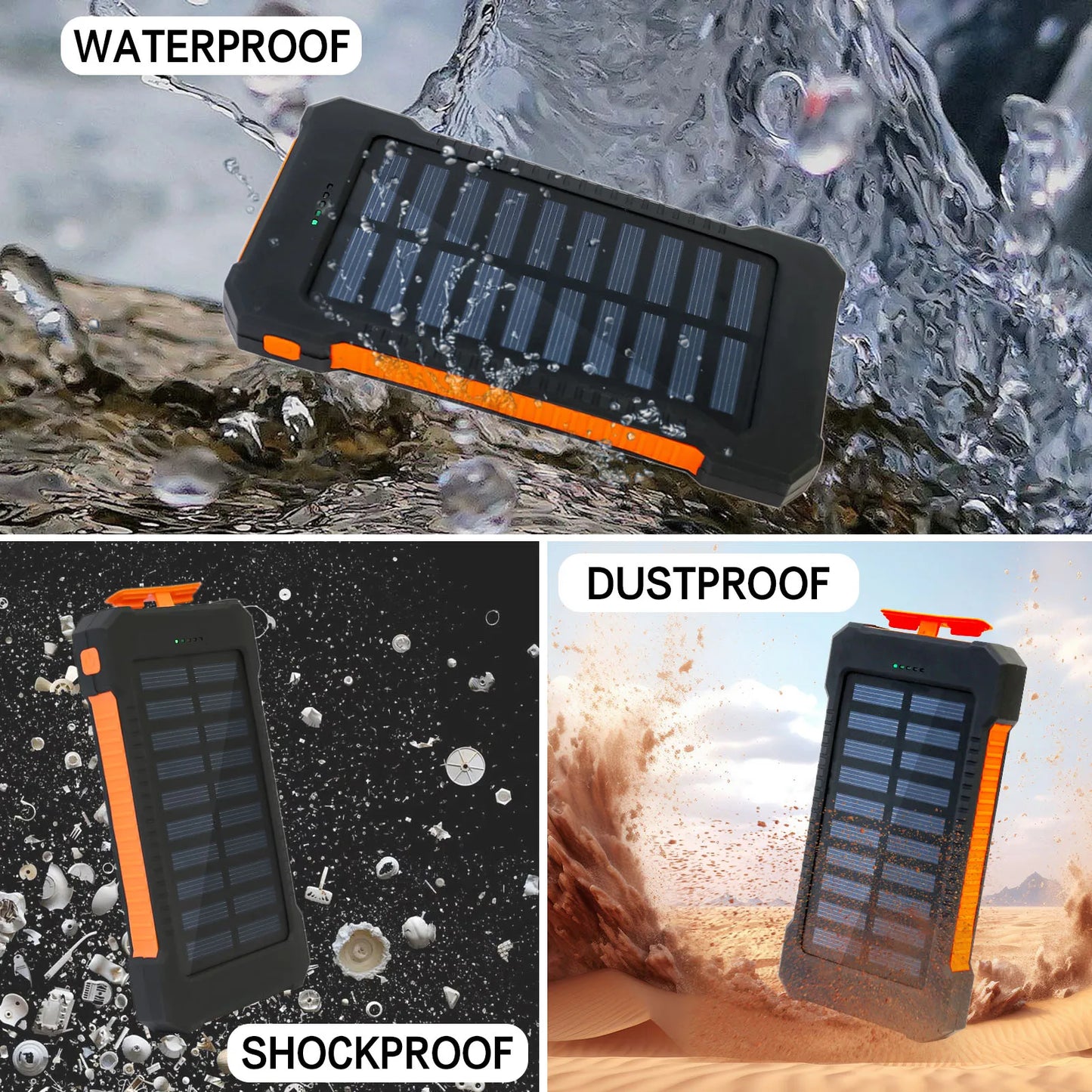 30000mAh Solar Power Bank Portable Charging Poverbank Dual 5V USB Ports 2 LED Light Flashlight for Iphone Outdoor Camping Hik