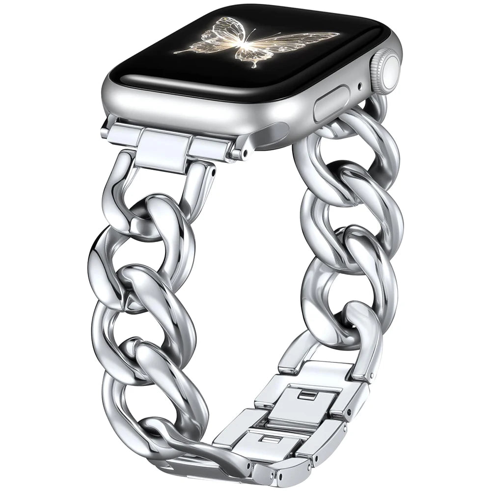 Metal Chain Link Compatible For Apple Watch Band Series Women Men Classic Watch Strap Replacement Accessories Smartwatch Bands