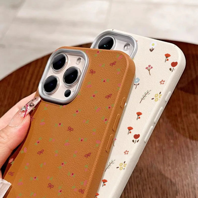 Retro Fashion Floral Leather Pattern Phone Case For iPhone 17 Air 16 15 14 13 12 11 Pro Max 16E 7 8 Plus XS SE2 Shockproof Cover