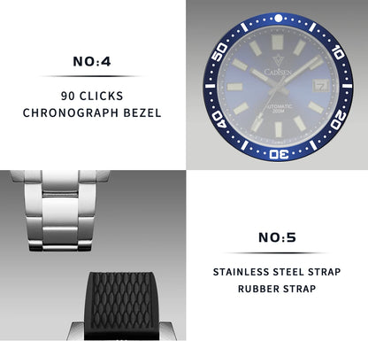 CADISEN New 38mm Diver Mens Watch Japan NH35A Automatic Mechanical Sapphire Glass Date Luminous 200M Waterproof Wrist watch Men