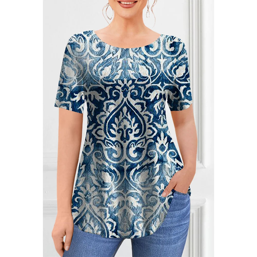 T-Shirts Spring Clothing Floral Graphic O-Neck Pullovers Short Sleeve Tops Streetwear Oversized Apparel Ladies 2023