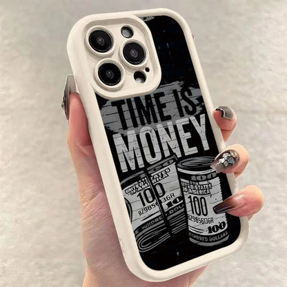 Phone Case For iPhone 17 16 15 14 12 11 13 Pro Max Time is Money Printed Soft Cover For iPhone 17 Air 16E 7 8 Plus X XS Case