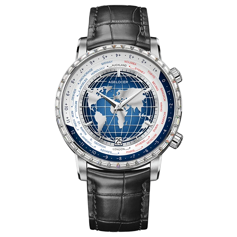AGELOCER Original World Time Watch Men's Luxury Business Formal Automatic Mechanical Watch Birthday Gift for Men