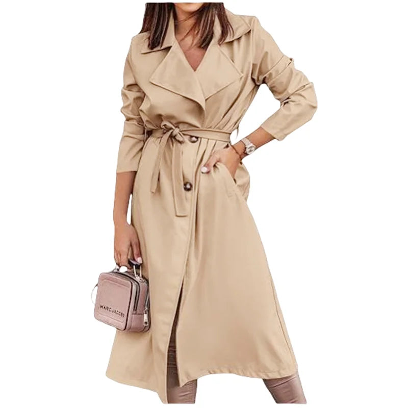 Women's Wool Blends Coats Double Breasted Thin Women's Trench Coat Casual Winbreaker With Belt Trench for Ladies