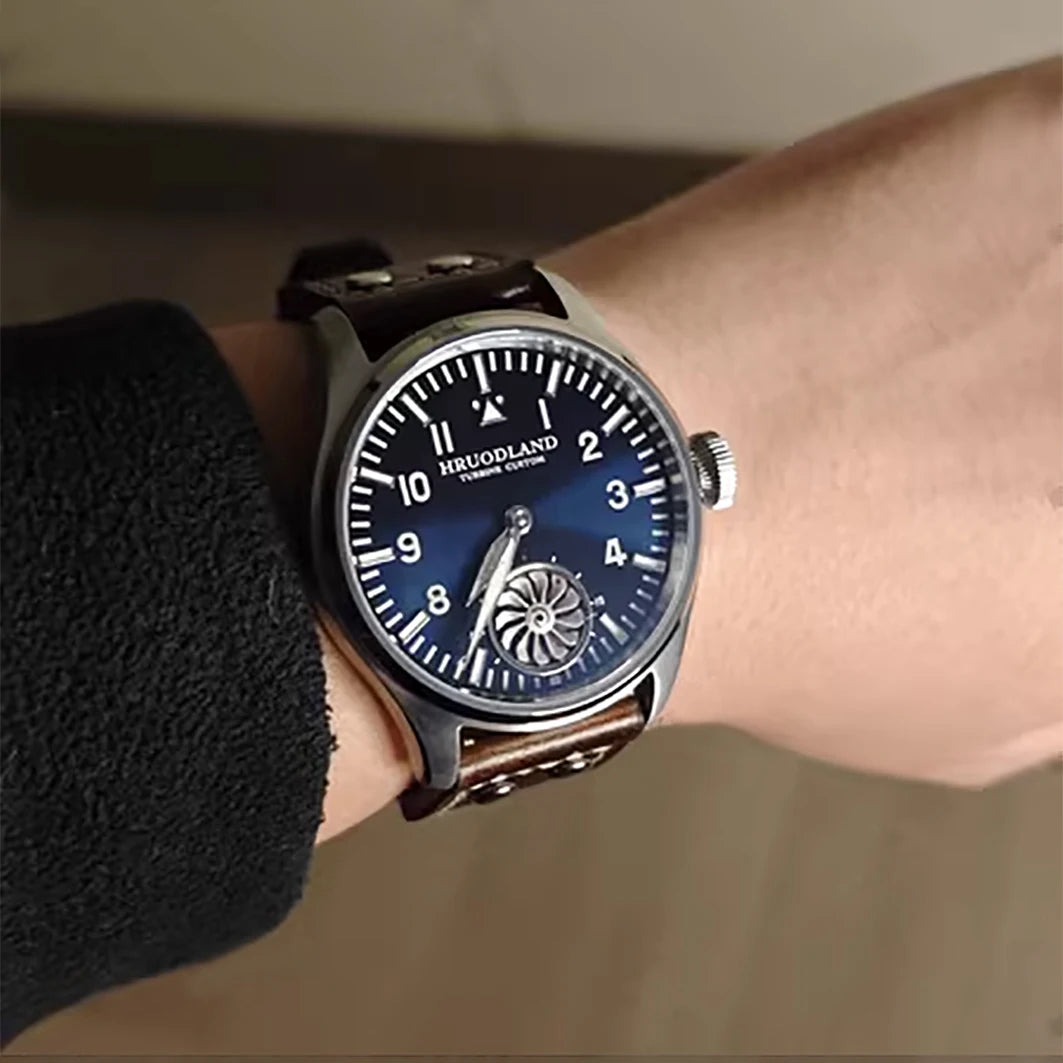 Hruodland F016 Pilot Watch Seagull Movement Mechanical BGW-9 Luminous Sapphire Crystal F016 Turbine 43mm Men Retro Pilot Watch