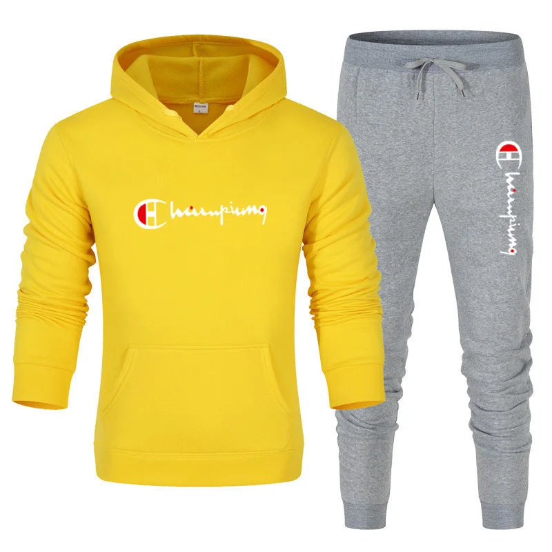 2025 Men's Tracksuit Hooded Sweatshirt+Sweatpants 2 Pcs Sets Sports Suit Casual Jogger Sportswear 2 Piece Male Streetwear Sets