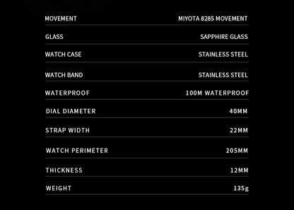 CADISEN New Week Calendar Type watch for men Sapphire mirror 10ATM Automatic Watch MIYOTA 8285 Business Mens All Steel Watches