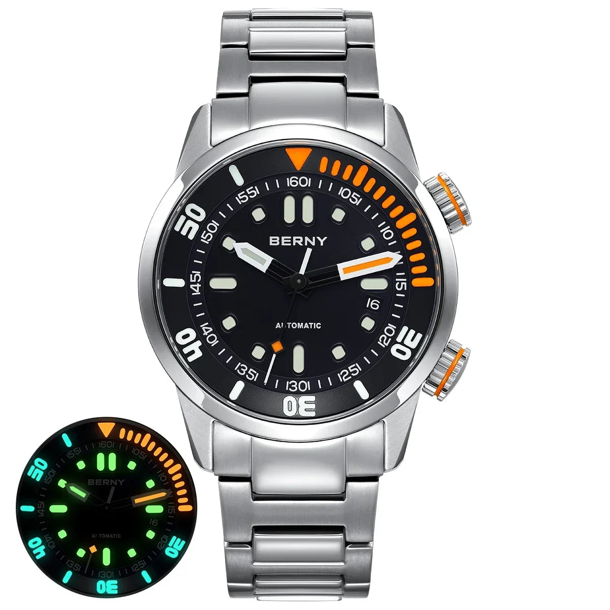 BERNY Automatic Dive Watch for Men Super Luminous Original Design 20ATM Diver Wristwatch Sapphire, Local Warehouse Fast Delivery