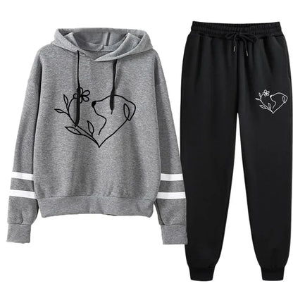 2025 Hot Sale Women's Tracksuit Hooded Sweatshirts Black Sweatpants Urban Casual Fashion Sportswear Cute Pattern Print Hoodies