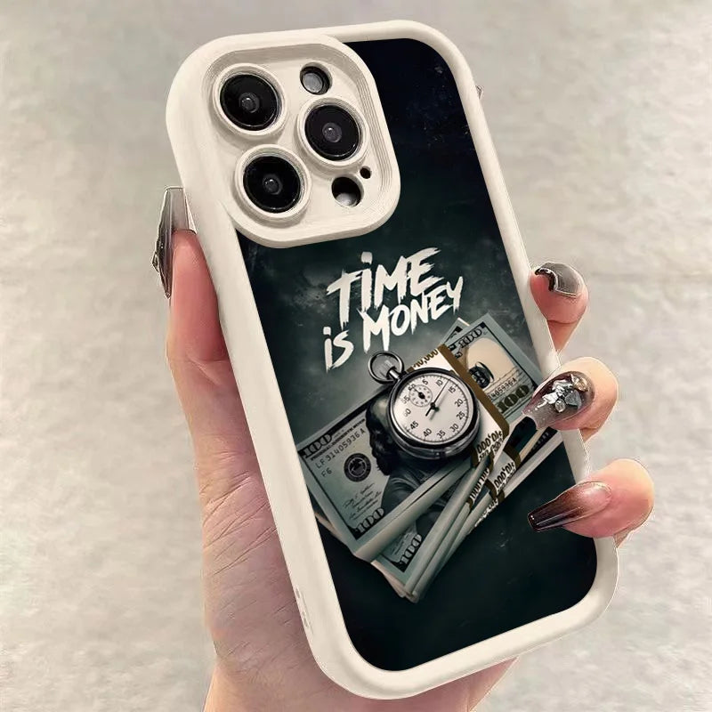 Phone Case For iPhone 17 16 15 14 12 11 13 Pro Max Time is Money Printed Soft Cover For iPhone 17 Air 16E 7 8 Plus X XS Case