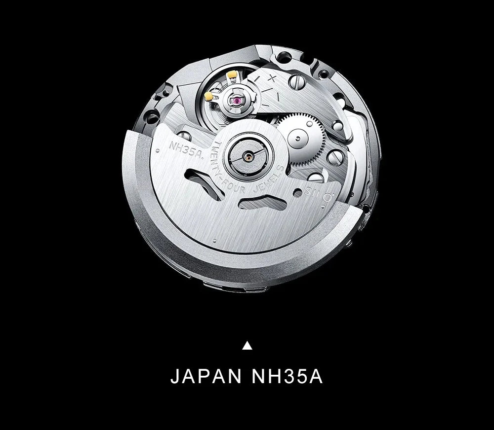 CADISEN Automatic Watch Men Luminous Stainless Steel Self-Wind Wristwatch NH35A Sapphire Waterproof Mesh Belt Mechanical Watch