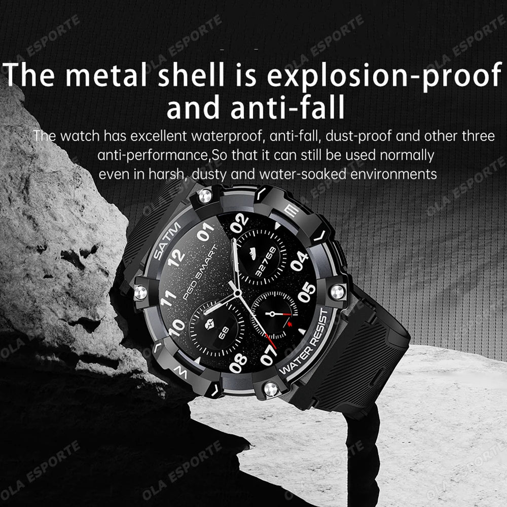 Outdoor Military Smartwatch For Men Health Monitor Bluetooth Call Voice Assistant GPS Sports Waterproof Men Smartwatch 2024