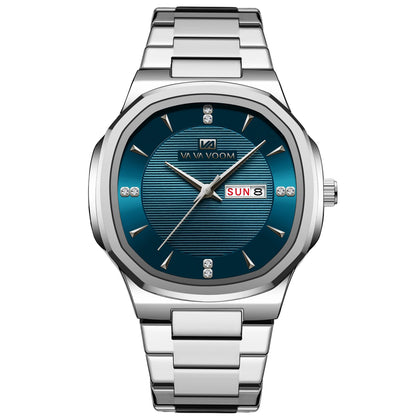 VA VA VOOM Men Watch Fashion Silver Black Stainless Steel 41mm Casual Business Style Week 3Bar Waterproof Sports Quartz Watches