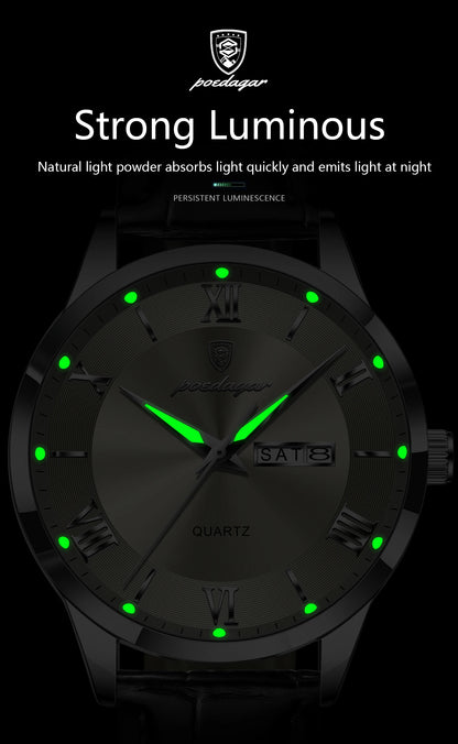 POEDAGAR Top Luxury Watch For Men Military Waterproof Luminous Date Week Man Wristwatch Leather Men's Quartz Watches Sport Reloj