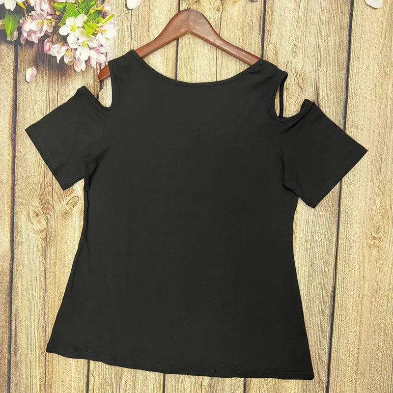 hot drill off-shoulder large size short sleeve T-shirt women's top