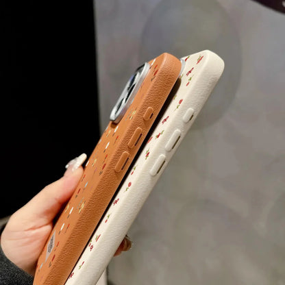 Retro Fashion Floral Leather Pattern Phone Case For iPhone 17 Air 16 15 14 13 12 11 Pro Max 16E 7 8 Plus XS SE2 Shockproof Cover
