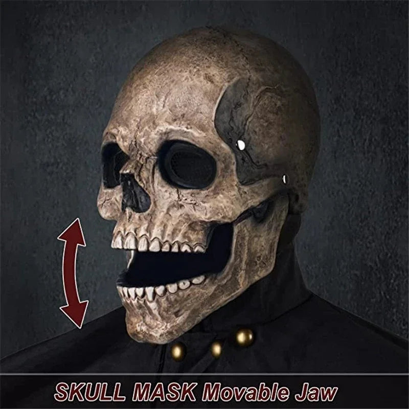 Halloween Mask Full Head Skull Mask Moveable Mouth Jaw Horror Helmet Skeleton Headgear Party Festival Costume Decorations