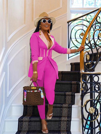 Elegant Suits  Women Corset Blazer and Legging Pants Matching Two 2 Piece Set Outfits Streetwear Lady Tracksuit