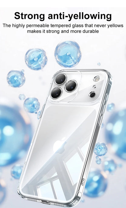 Luxury Tempered Glass Hard Phone Case For iPhone 17 Air 16 15 14 13 12 Pro Max Plus Mini 16E Hybrid Clear Soft Silicone Shell 17