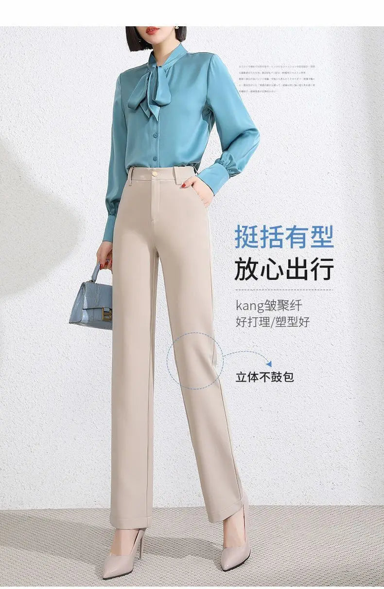 Office Lady Fashion Solid Loose Straight Pants All-match Button Zipper Women Spring Autumn High Waist Pockets Pencil Trousers
