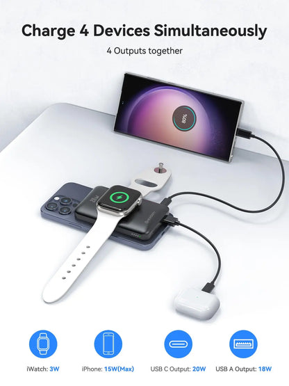 10000mAh Magnetic Wireless Power Bank for Apple Watch /9/8/7/6/5/4/Ultra 2 iWatch Battery Pack For iPhone 16/15,Galaxy