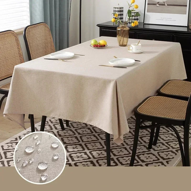 Waterproof Oilproof Kitchen Dining Tablecloth Solid Color Rectangle Tablecloth Cover Mat Oilcloth Antifouling Home Decoration