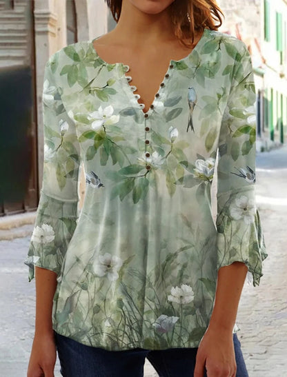 T-Shirt Loose Women'S Comfortable Clothing Shirt 3d Printed Trend Seven-Quarter Sleeve Top