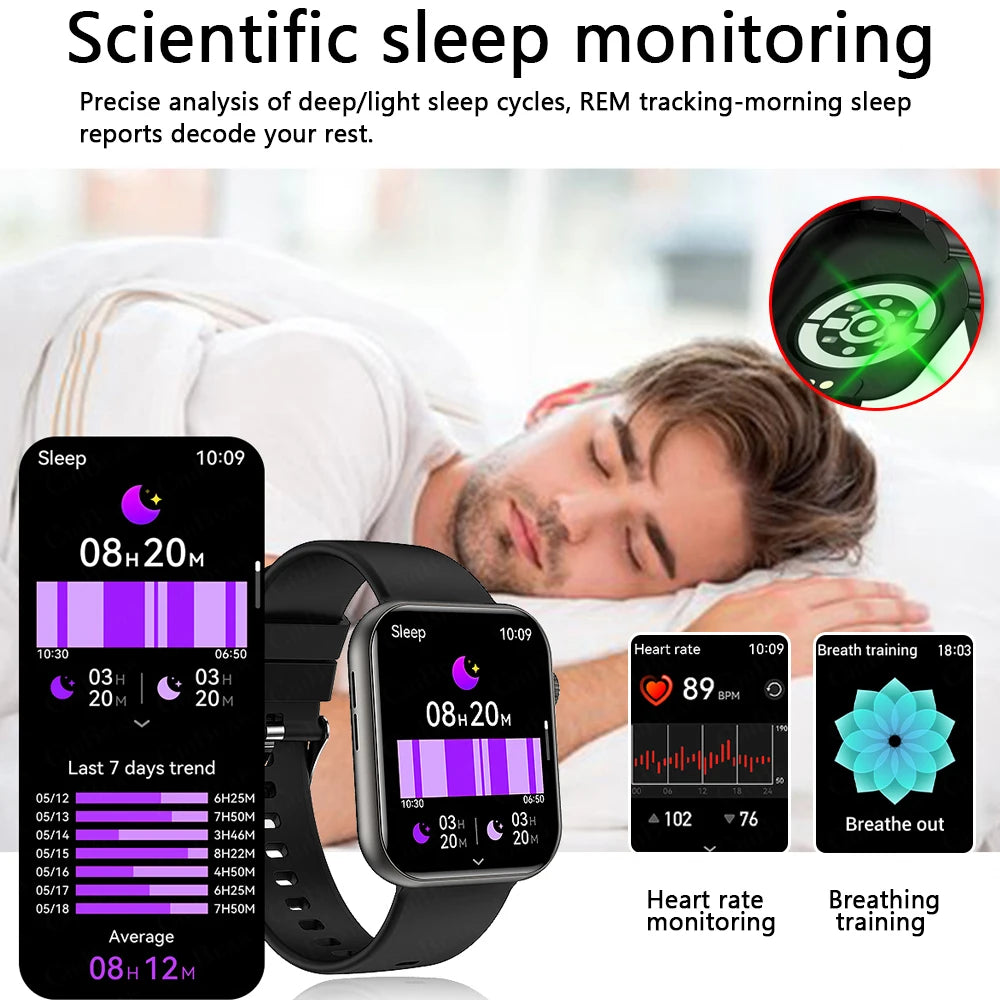 Smart Watch Full Touch Screen Bluetooth Call AI Voice Heart Rate Waterproof Watches Sports Bracelet Smartwatch Women