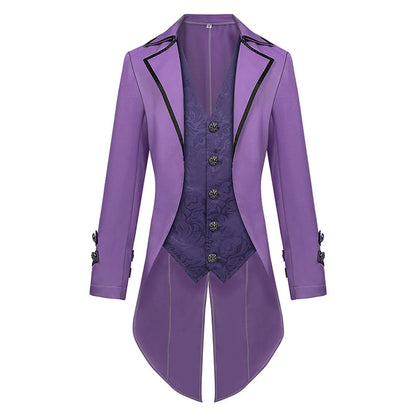 Men Steampunk Gothic Victorian Jacket Vintage Tailcoat Medieval Frock Coat Uniform Renaissance Halloween Pretend Play Costume