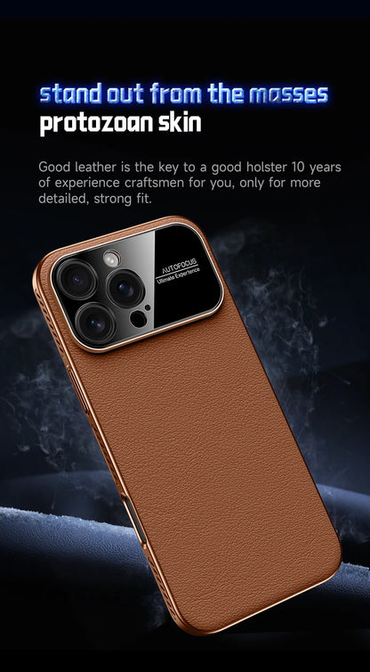 Luxury Ultra Thin Solid Color Leather Heat Dissipation Magsafe Phone Case for iPhone 17 16 15 14 Pro Max Light Grip Bumper Shell