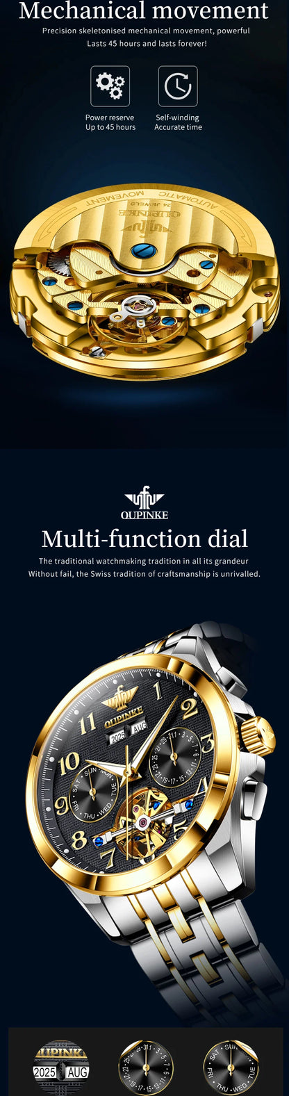 OUPINKE 3263 Automatic Mechanical Watch Multifunctional Dial Auto Date Waterproof Night light Watch Original Brand