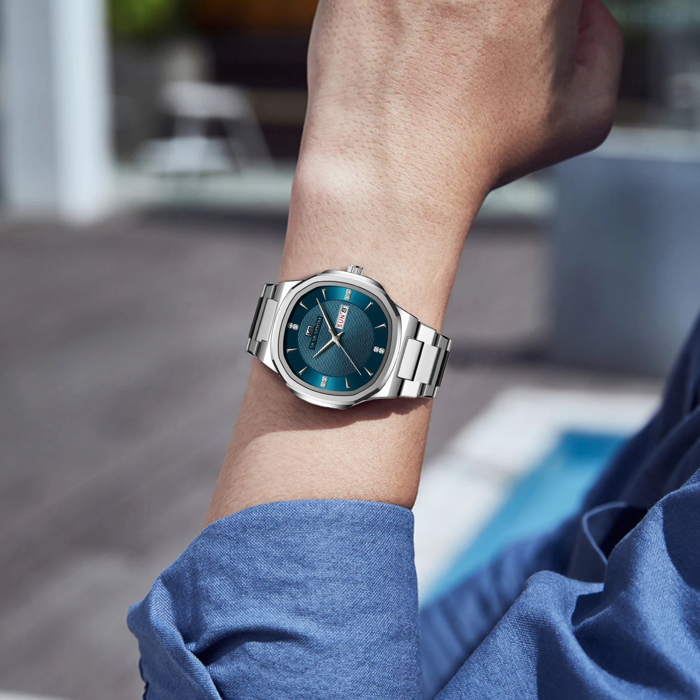 VA VA VOOM Men Watch Fashion Silver Black Stainless Steel 41mm Casual Business Style Week 3Bar Waterproof Sports Quartz Watches