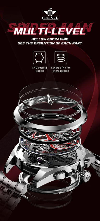 OUPINKE 3250 Original Men's Watch Deep Waterproof 3D Skeleton Stainless steel Automatic Mechanical Wristwatch Men Official Watch