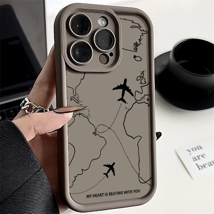 Airplane Route Pattern Phone Case For iPhone 17 Air 16e 16 15 14 Pro Max 13 12 Pro 11 15 Plus Shockproof Soft Silicone Cover