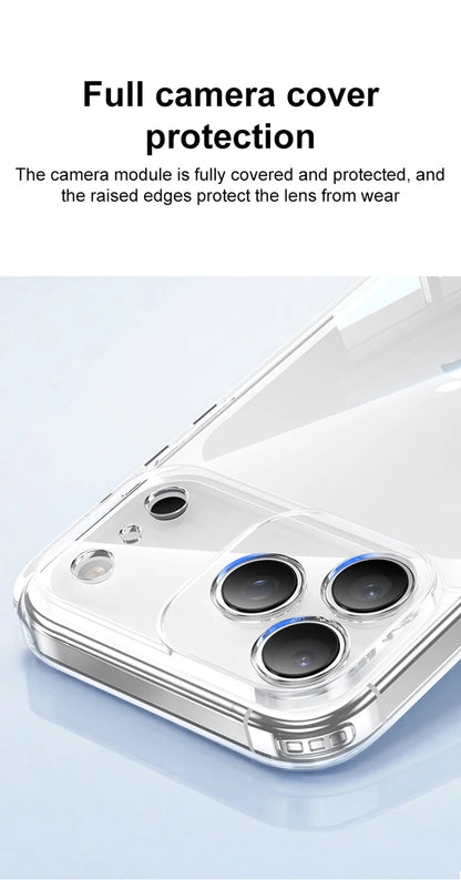 Luxury Tempered Glass Hard Phone Case For iPhone 17 Air 16 15 14 13 12 Pro Max Plus Mini 16E Hybrid Clear Soft Silicone Shell 17