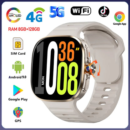 Android 9.0 Smart Watch 2.4 inch AMOLED 2100mah Battery 900W Camera GPS WIFI Google APPS Download Smartwatch