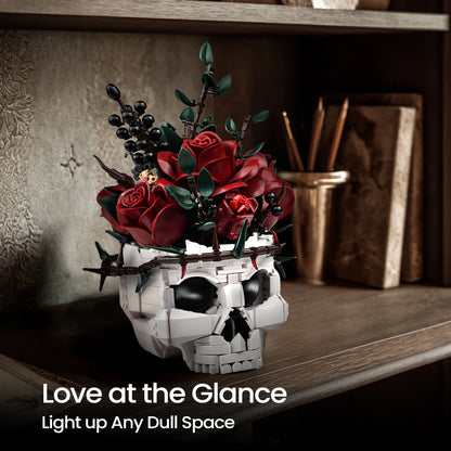 SupreOwls Skull Flowers Building Blocks Set Gothic Roses Bouquet Toy Skeleton Planter Pot Floral Decor Halloween Gifts for Adult