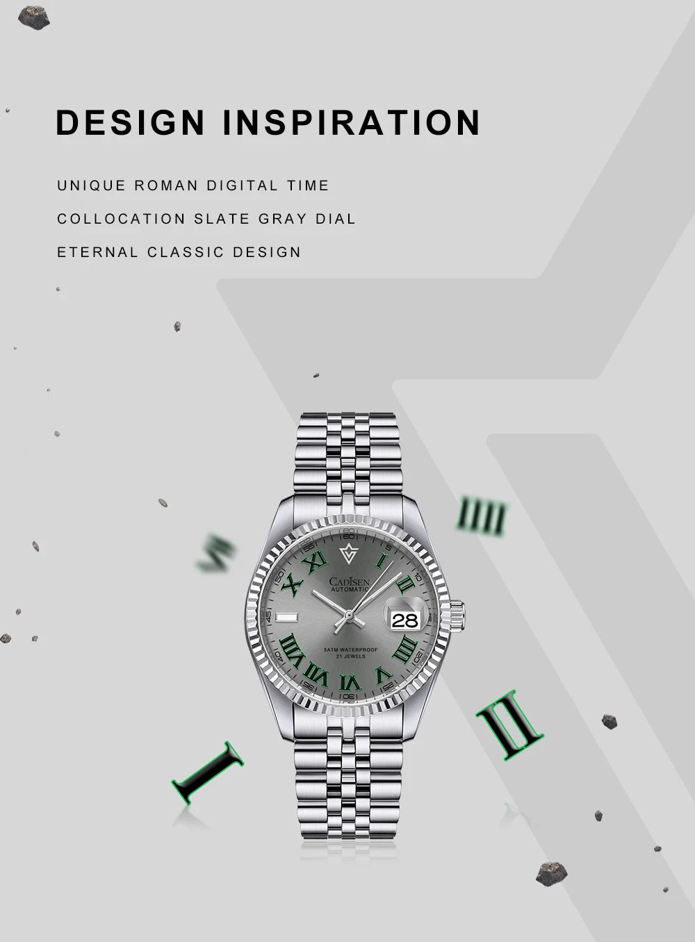 CADISEN 38MM Men's Automatic Mechanical Watch Luxury AR Sapphire Glass Waterproof Stainless Steel MIYOTA 8215 Men Wristwatch