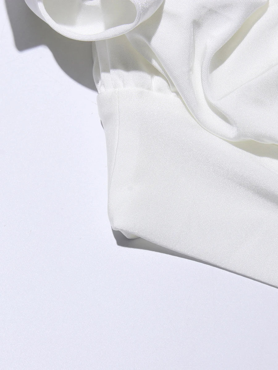 TWOTWINSTYLE Solid Slimming Fashion Mini Dresses for Women High Waist Patchwork 3D Flower Temperament Dress Female Clothing New