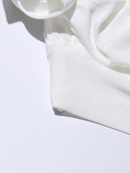 TWOTWINSTYLE Solid Slimming Fashion Mini Dresses for Women High Waist Patchwork 3D Flower Temperament Dress Female Clothing New