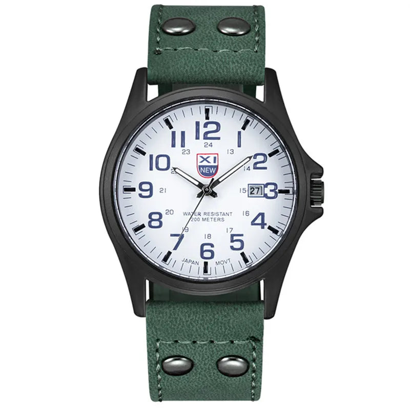 Genuine XINEW Brand Men Watches Black Students Fashion Leather Band Sports Date Quartz Wrist Watch Montre Homme Reloj Hombre