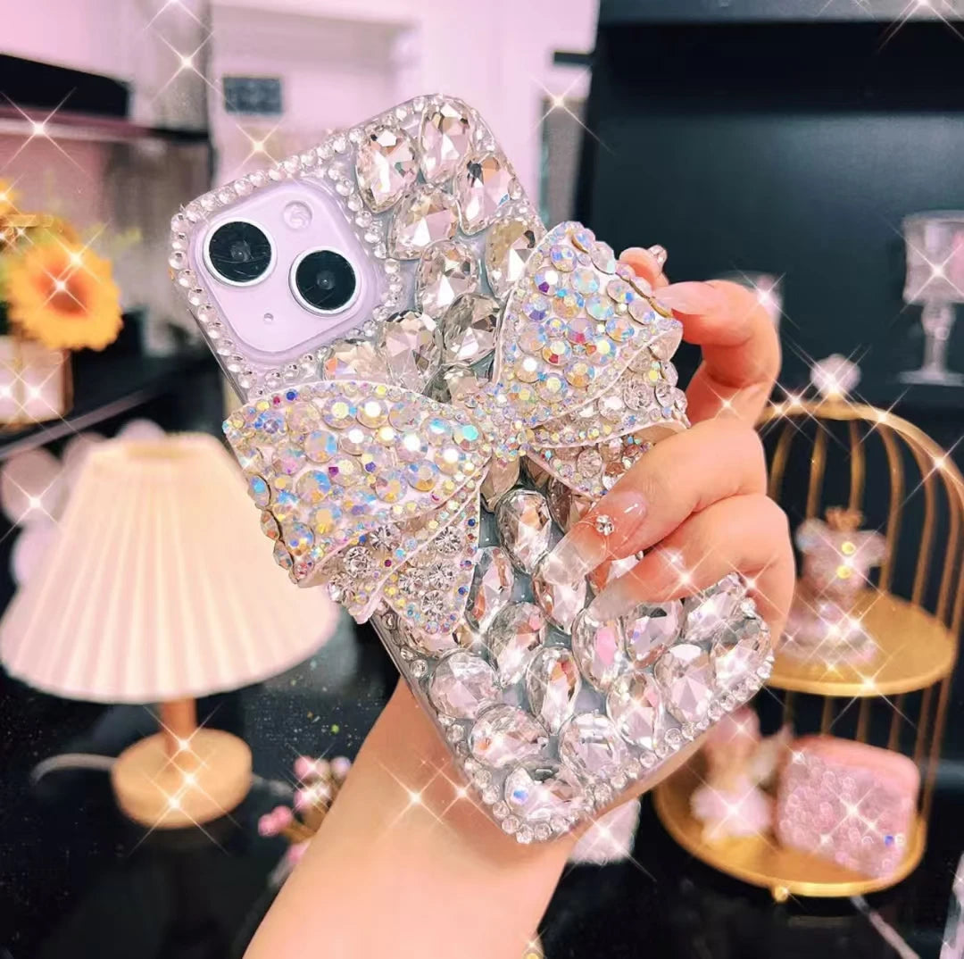 Diamond Case For iPhone 17 Air 16 Pro Max 16E 15 14 Pro Max 13 12 mini 11 Pro Max 8 7 Plus Xs XR SE Rhinestone Bow Phone Case